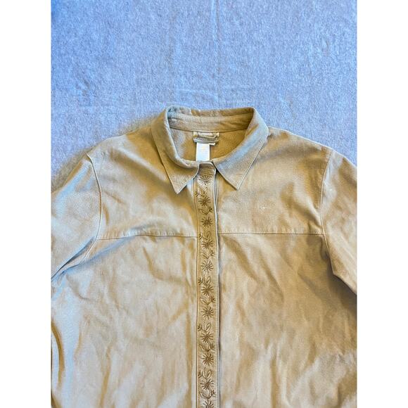 Coldwater Creek Suede Leather Jacket Women's XL Cream Embroidered Snap Button - Picture 4 of 16